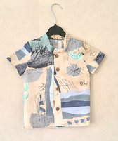 Blouse fantasie print - lente/zomer - jongens - zand/blauw - maat 80