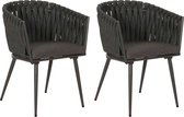 Set van 2 aluminium tuinstoelen MCW-N38, buitenstoel armleuning, Olefin rope weave Touw ~ antraciet kussen donkergrijs
