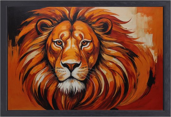 Leeuw wanddecoratie - Dier schilderijen - Schilderij op canvas Impressionisme - Schilderij vintage - Canvas schilderij met baklijst - Decoratie slaapkamer canvas met baklijst 100x75 cm