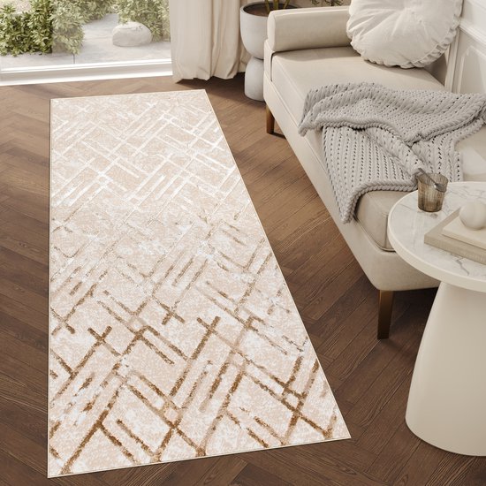 Tapiso Crystal Runner Tapis Tapis Beige à Poils Courts Taille - 80x200