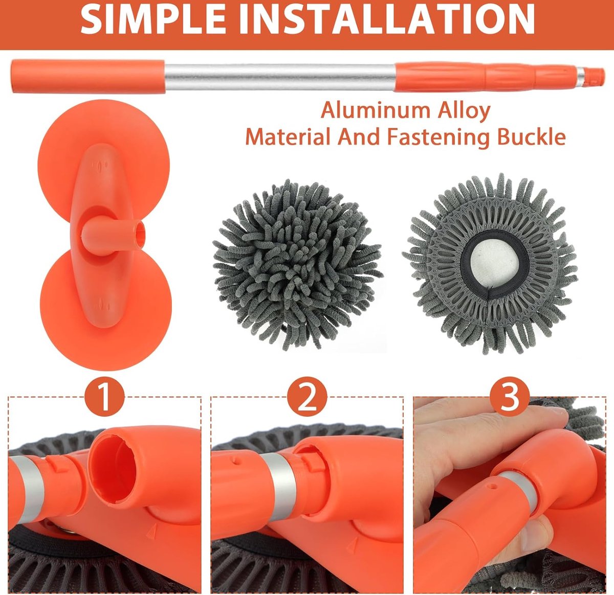 Autowasborstel, telescopisch, microvezel, dubbele kop, wasborstel, 360 graden rotatie, washandschoen met telescoopsteel, verlengstang voor auto, vrachtwagen, caravan