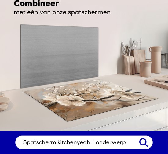 KitchenYeah® Protection plaque induction 71x52.5 cm - Fleurs - Abstrait - Peint - Beige - Protege plaque de cuisson - Couvre plaque induction - Protecteur d'induction - Cuisine