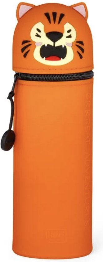 LEGAMI - 2-in-1 etui van zachte siliconen – Kawaii, penhouder, siliconen ritssluiting, pennenzak, potloden, markers, H 18,5 cm, TIGER