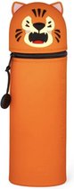 LEGAMI - 2-in-1 etui van zachte siliconen – Kawaii, penhouder, siliconen ritssluiting, pennenzak, potloden, markers, H 18,5 cm, TIGER