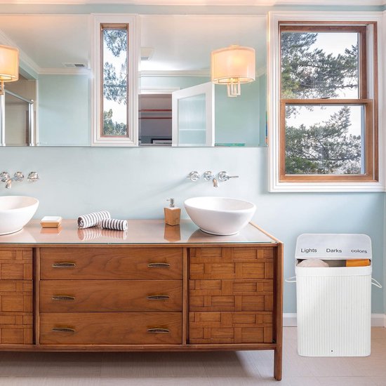 Panier à linge en Bamboe 3 compartiments - 30 L par compartiment - Couvercle et poignées - HBD 63 x 55 x 35 cm - Coloris naturel