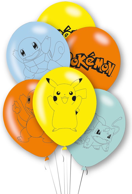 Amscan Pokemon themafeest verjaardag ballonnen - 6x - latex - 28 cm - feestartikelen/versiering