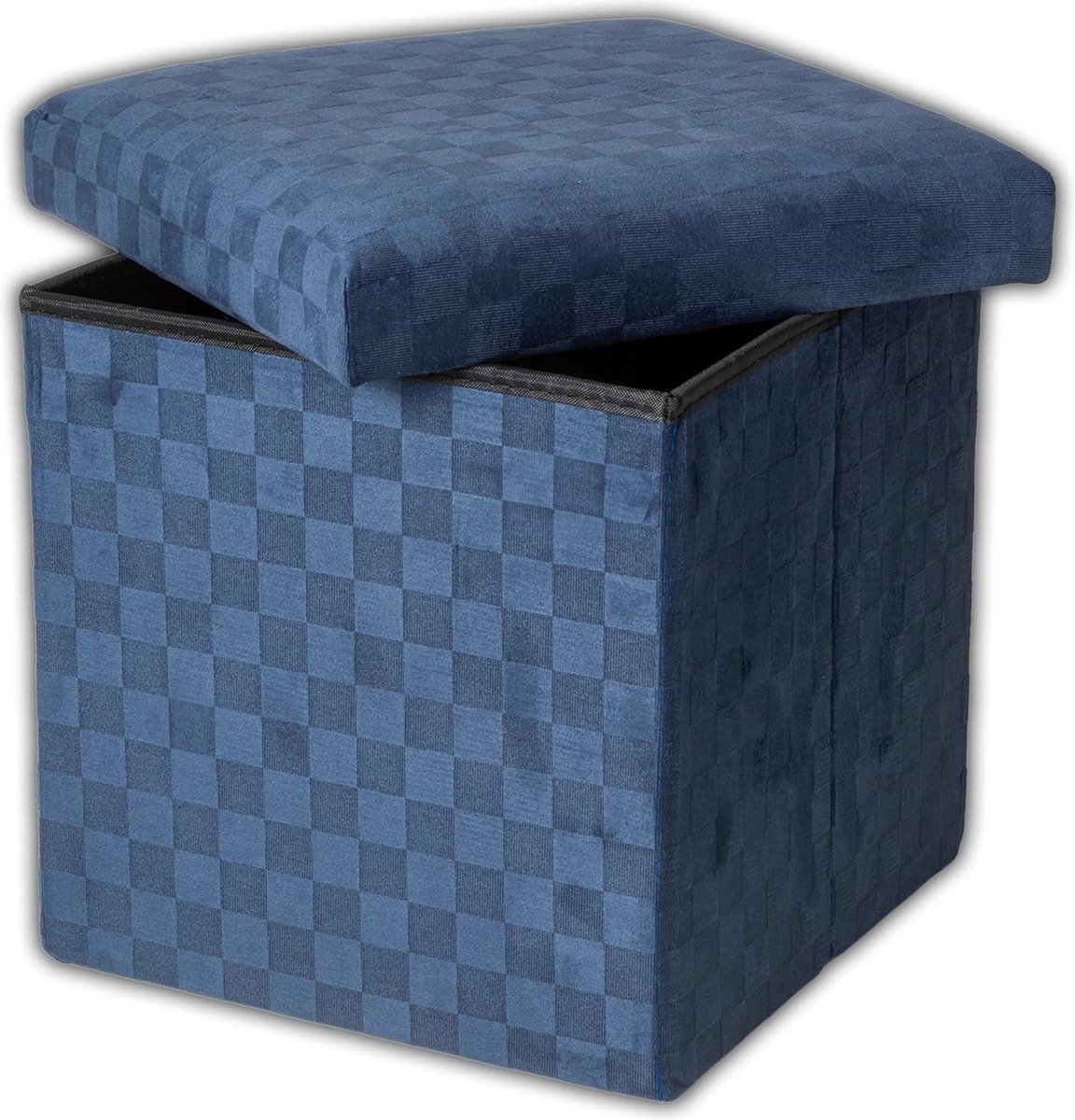 30 x 30 cm inklapbare vierkante robuuste en elegante stoffen zitzak met ruitpatroon - ideaal voor woonkamer, slaapkamer en kruk - blauw