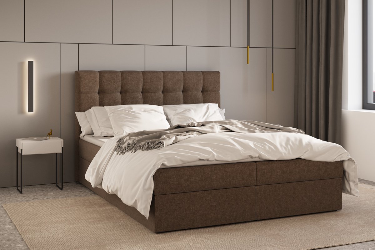 Boxspring Bed 05 - Luxe en Comfort - Inclusief Topmatras - Verkrijgbaar in Meerdere Maten - Boxspringbed 05 (Bruin - Hugo 24, 180x200 cm)