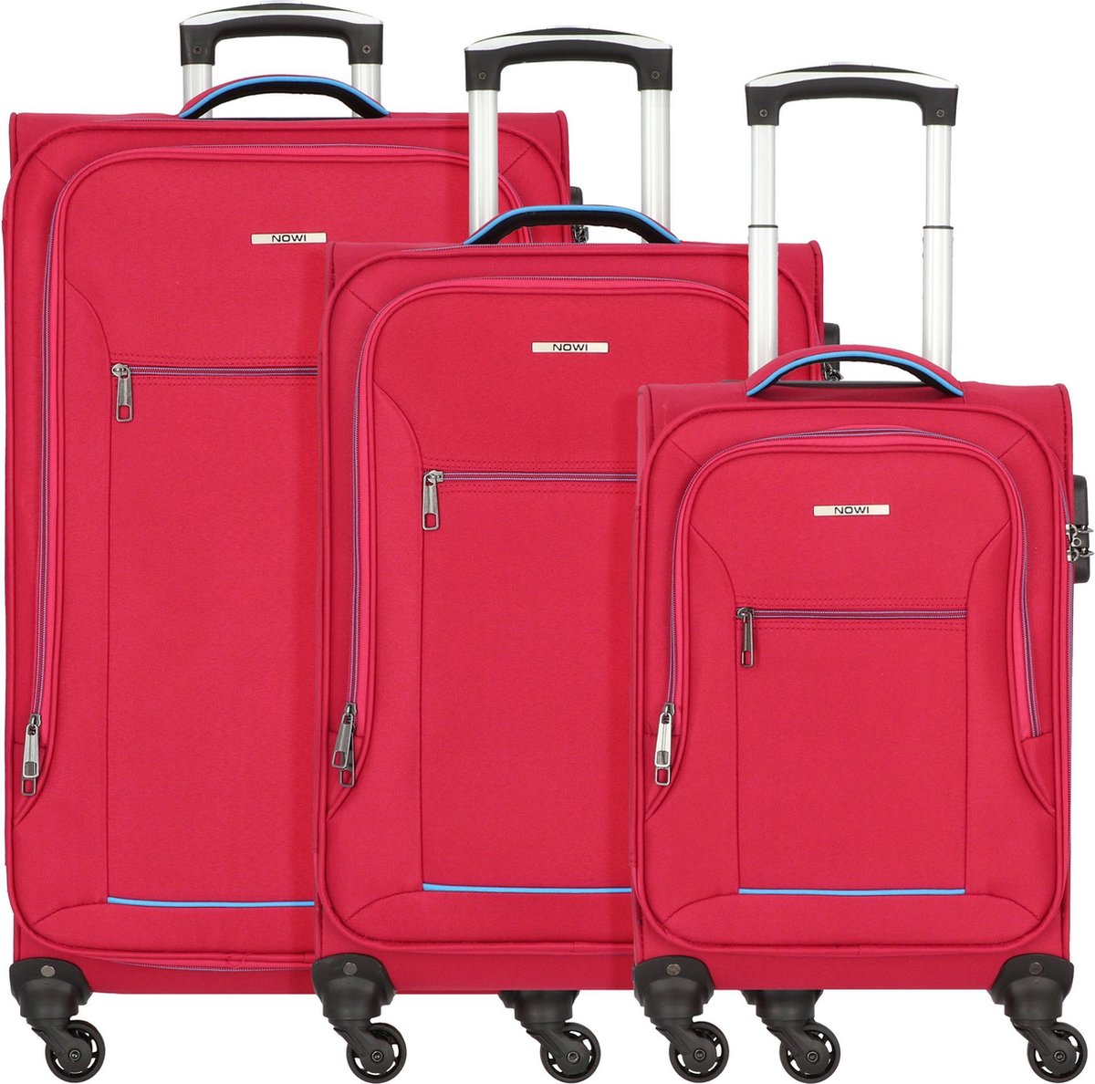 NOWI Sevilla 4 wielen Kofferset 3-delig - Zachte bagage - Combinatieslot - bord-blau