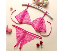 Finnacle - Kanten Lingerie - Open kruis - Cherise - Sexy Hot - Erotische Set - Vrouwen Kant - Transparante Lingerie - Sexy Kostuums - Nachtkleding - Babydoll - Open Cup Beha