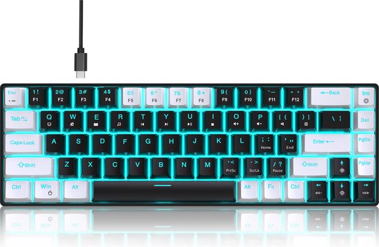 HXSJ V800 - Bedrade Gaming Toetsenbord - RGB - Mechanisch - QWERTY Toetsenborden - 68 Keys - Blue Switch - Zwart wit
