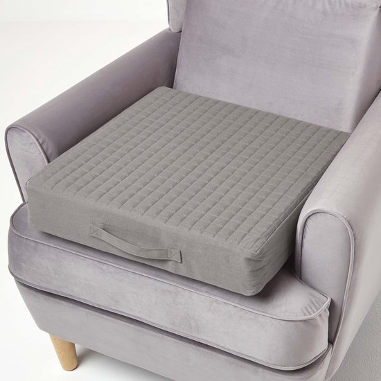 HOMESCAPES Crème fauteuil Booster kussenhoes 50 cm vierkant 100% katoen, wasbaar zitkussenhoes, zachte afneembare gewatteerde hoes met ritssluiting