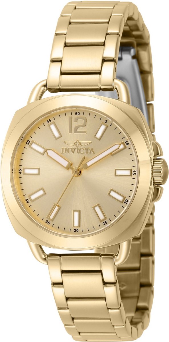 Invicta Wildflower 46346 Dames Horloge - Waterdicht - Analoog - Quartz Uurwerk - Roestvrij Staal met gouden Wijzerplaat - 32mm