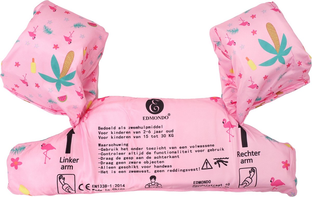 Edmondo Zwemvest kinderen - met Kinderslot / Veiligheidssluiting - Puddle Jumper Deluxe - Flamingo - 15 tot 30kg - 2 tot 6 jaar - Zwembandjes - Reddingsvest - Zwemvest kind - Nederlands product - NL handleiding - Inclusief Pop It sleutelhanger — afbeelding 2