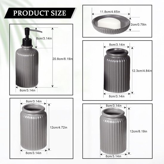 Tatay Set van 3 stuks Badkamerset voor aanrecht (beker dispenser zeepbakje) baobab, kunststof, BPA-vrij, zwart