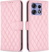 BINFEN Rhombus Book Case - Convient pour Motorola Edge 50 Pro Case - Pink