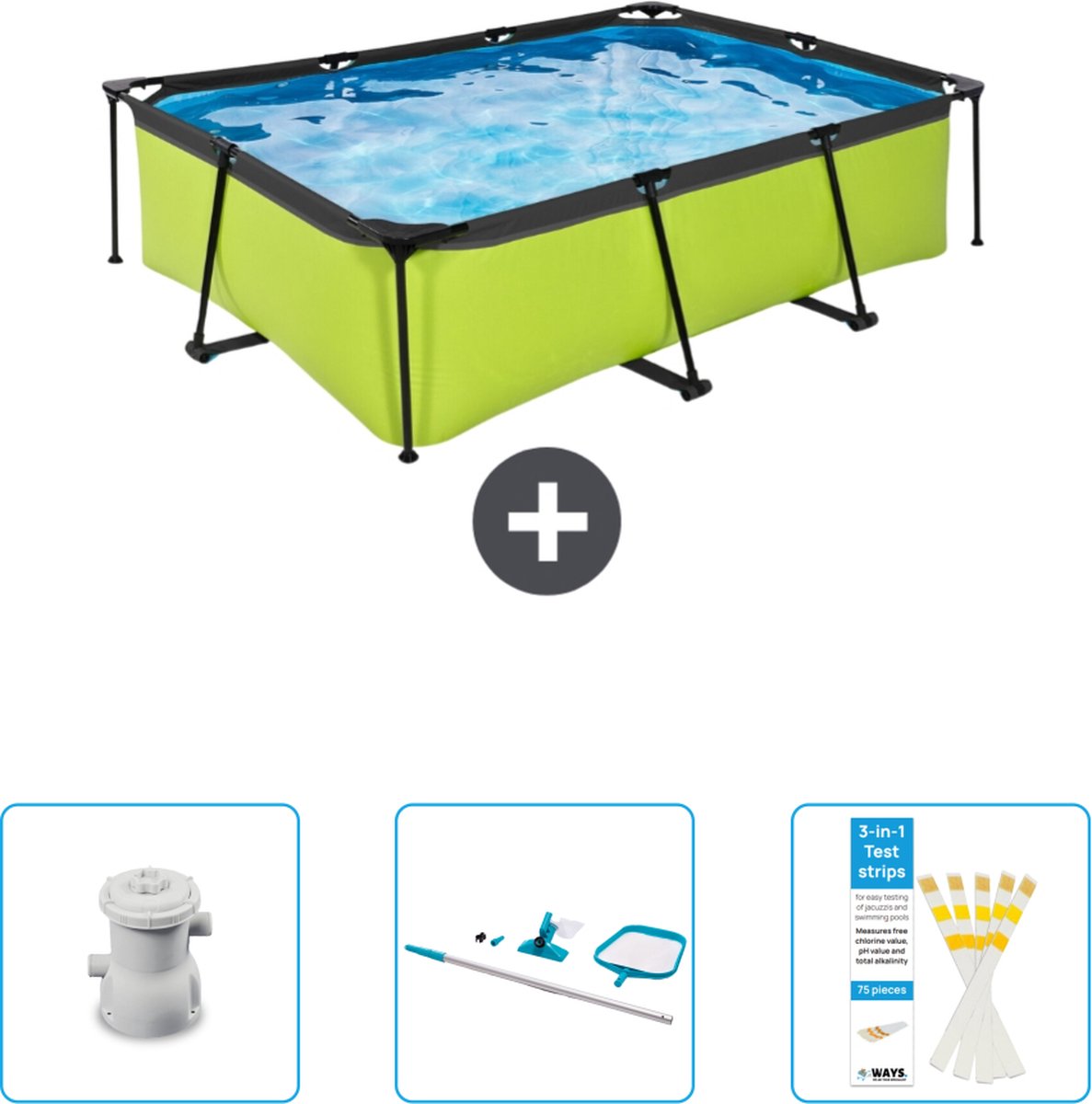 EXIT Rechthoekig Lime Frame Zwembad – 220 x 150 x 65 cm – Inclusief Pomp – Schoonmaakset – Testrips – Nu extra voordelig EXIT Rechthoekig Lime Frame Zwembad – 220 x 150 x 65 cm – Inclusief Pomp – Schoonmaakset – Testrips – Nu extra voordelig