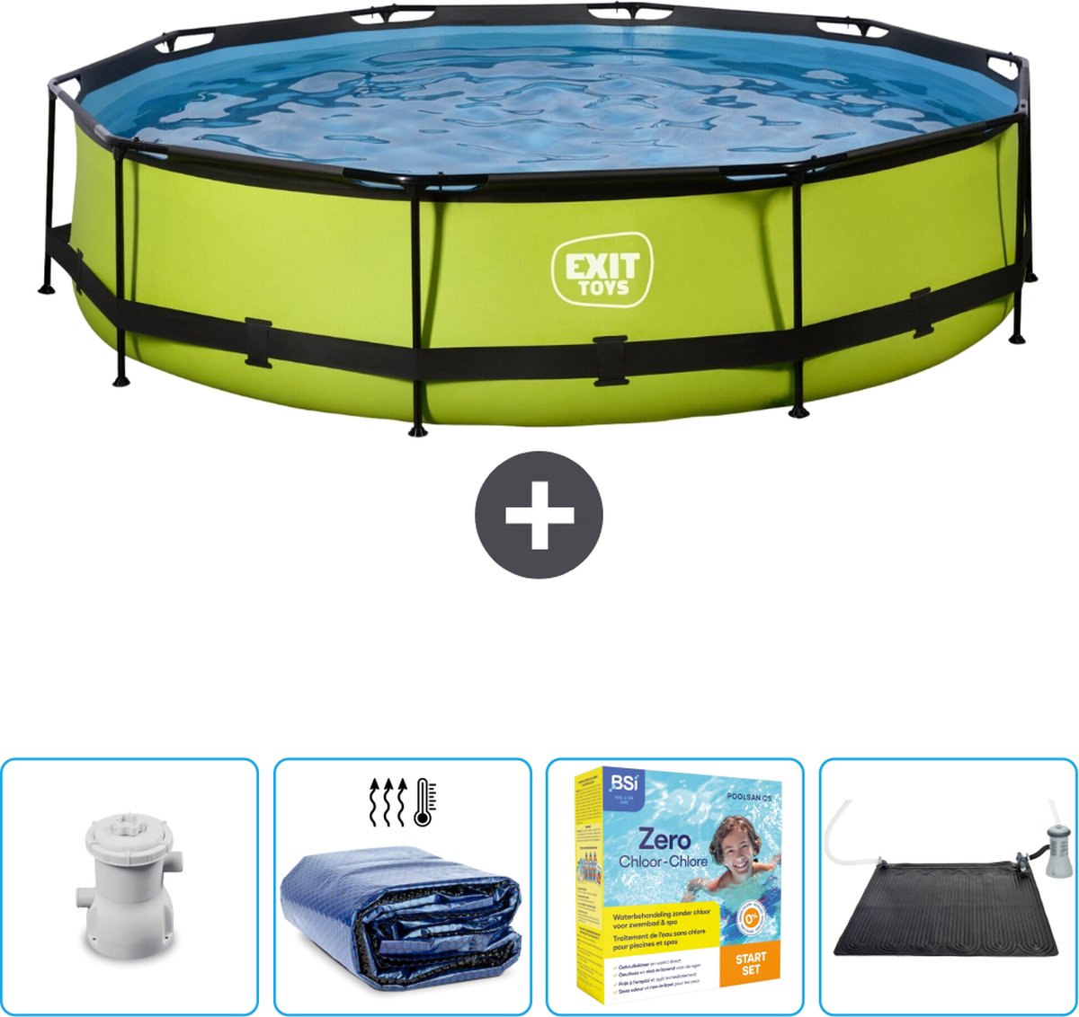 EXIT Rond Lime Frame Zwembad - 360 x 76 cm - Inclusief Pomp Solarzeil - Onderhoudspakket - Solar Mat - Nu extra voordelig