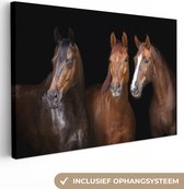 Canvas schilderij 120x80 cm - Wanddecoratie Paarden - Dieren - Zwart - Portret - Muurdecoratie woonkamer - Slaapkamer decoratie - Kamer accessoires - Schilderijen