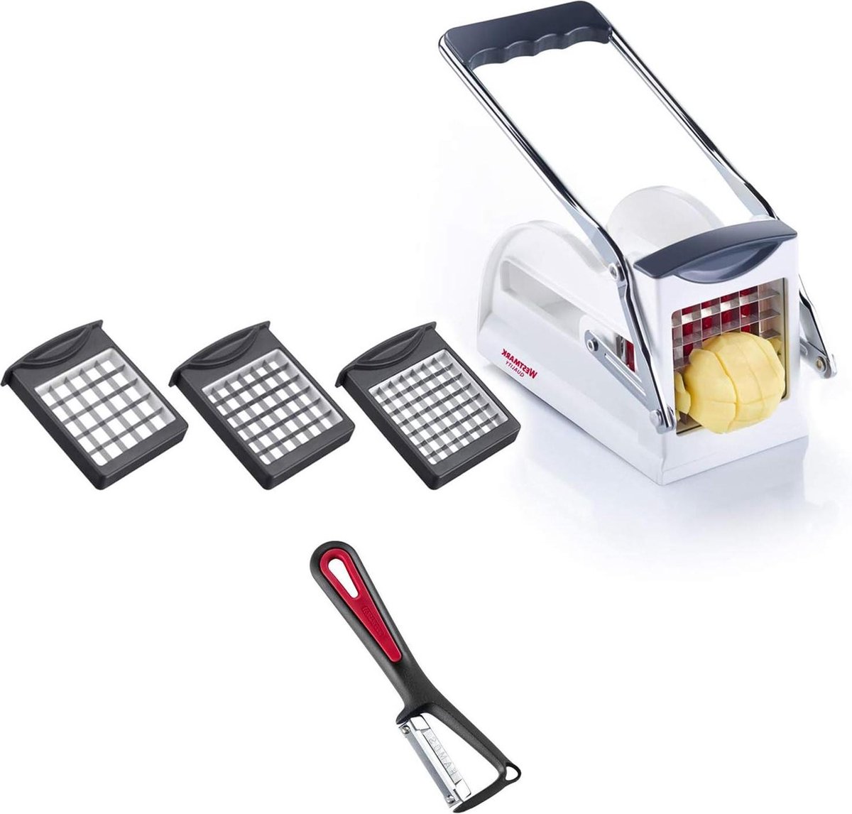 Bol.com Frietsnijder set Easy Stix met aardappelschilmesje en 3 snijramen - Roestvrij staal en kunststof 118022E6 Frietsnijder aanbieding