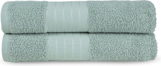 2x serviettes éponge en coton premium vert clair - 70x140 - qualité hôtelière - merveilleusement douces et souples - absorbant l'humidité - bord tissé - aspect luxueux