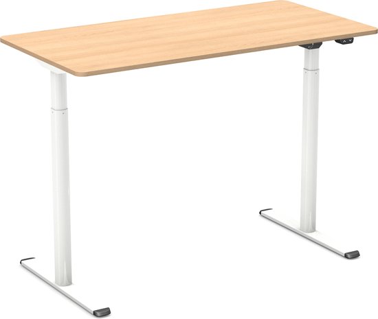 Worktrainer - BudgetDesk - Bureau Assis-Debout électrique - Table réglable en hauteur - Structure Wit / Plateau Chêne