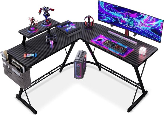 HENGMEI Gaming bureau, 120 x 60 cm, staand bureau in vleugelvorm, gamingtafel met led, computertafel, pc-speeltafel voor thuis, kantoor, hoekbureau (M-frame