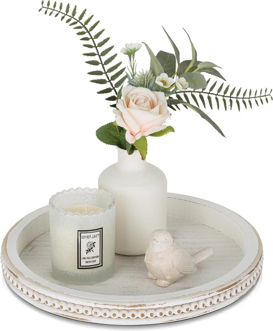 DAWRIS Decoratief Rond Houten Dienblad - Kaarsenplateau Voor Tafeldecoratie en Adventskrans, 26 cm