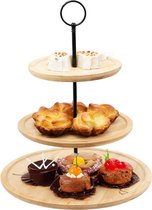 Excellent Houseware Etagere bamboe hout - 3-laags - presenteer/serveer schalen - D28 x H40 cm - high tea