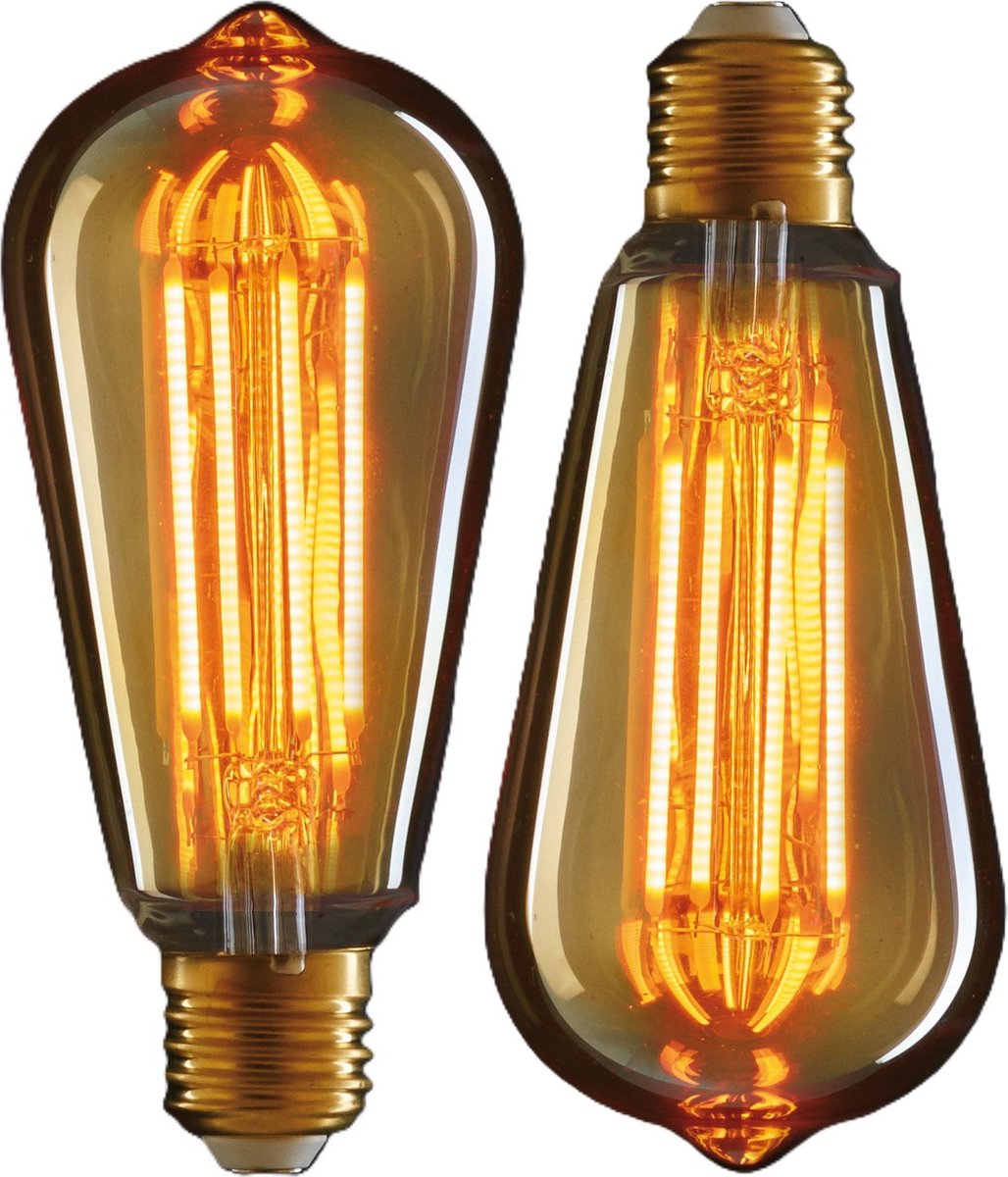 Anna's Collection LED Retro gloeilampen - 2x - sfeerlamp/designlamp - oranje glas - 145 x 64 mm