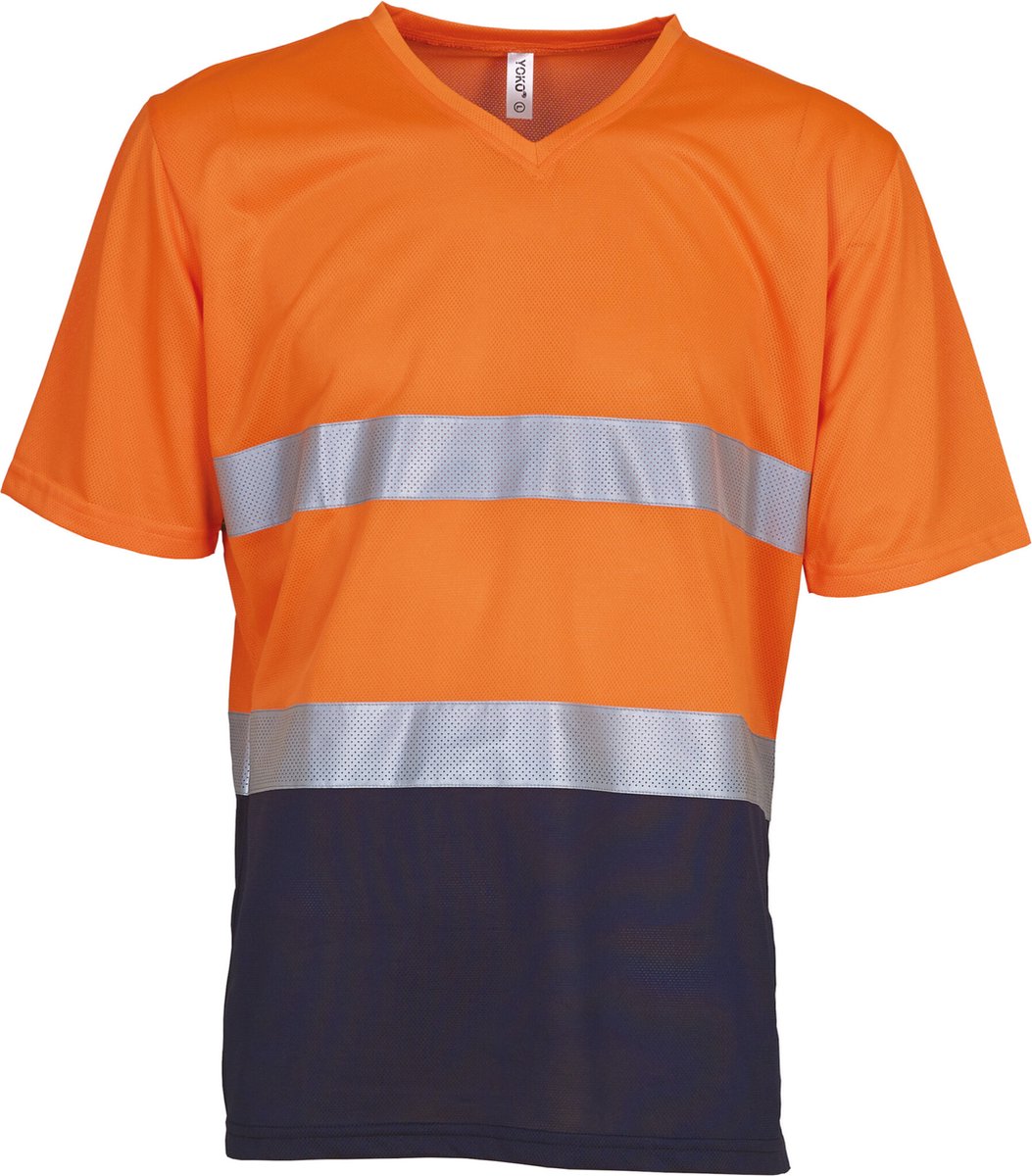 Yoko Top Cool - Hi-Vis T-shirt V-hals YHVJ910 - Hi Vis Orange / Navy - 3XL