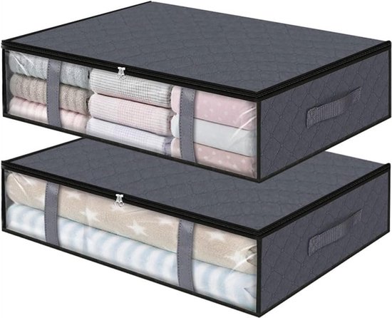 Foto: Under bed storage 2 stuks grijze opvouwbare vlies opbergtassen opvouwbare opbergbox voor onder het bed ademende kledingkastbox met handvat 60 x 40 x 15 cm 