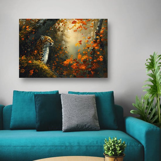 Portrait de léopard - Peintures Animaux - Peintures sur toile Feuilles - Peintures sur toile industrielle - Peintures sur toile - Toile de Décoration murale chambre 150x100 cm