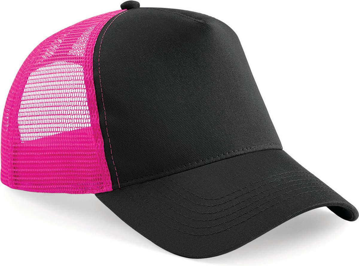 Beechfield Snapback truckerpet B640 - Black / Fuchsia - One size
