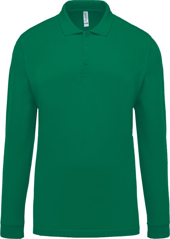 Polo Homme XL Col Kariban avec boutons Manche longue Vert Kelly 100% Katoen