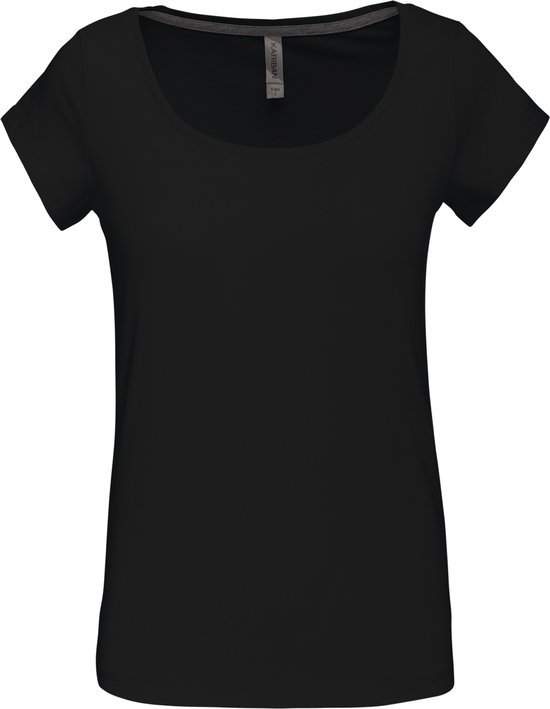 T-shirt Femme XXL Kariban Col Bateau Manches Courtes Noir 90% Katoen, 10% Viscose