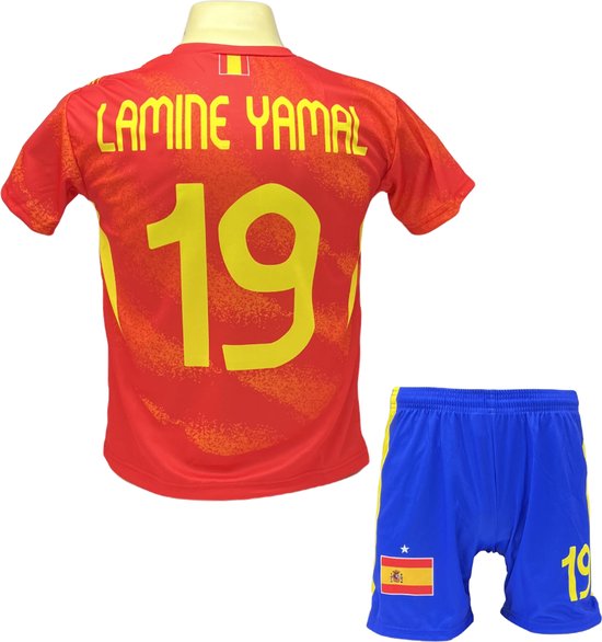 Foto: Lamine yamal voetbaltenue spanje thuis voetbalshirt en broekje voetbaltenue kinderen en volwassenen maat 140