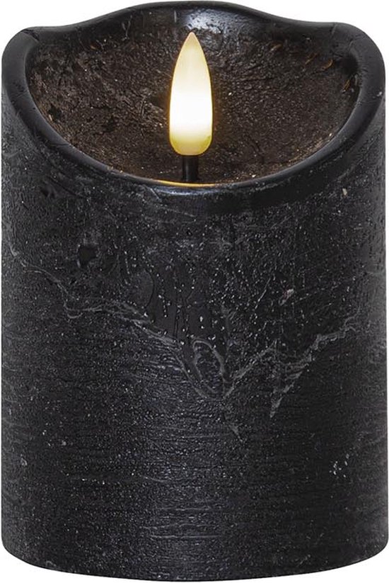 Foto: Star trading kleine echte waskaars flamme rustic batterijen timer warm wit flikkerend zwart h 10cm 7 5cm