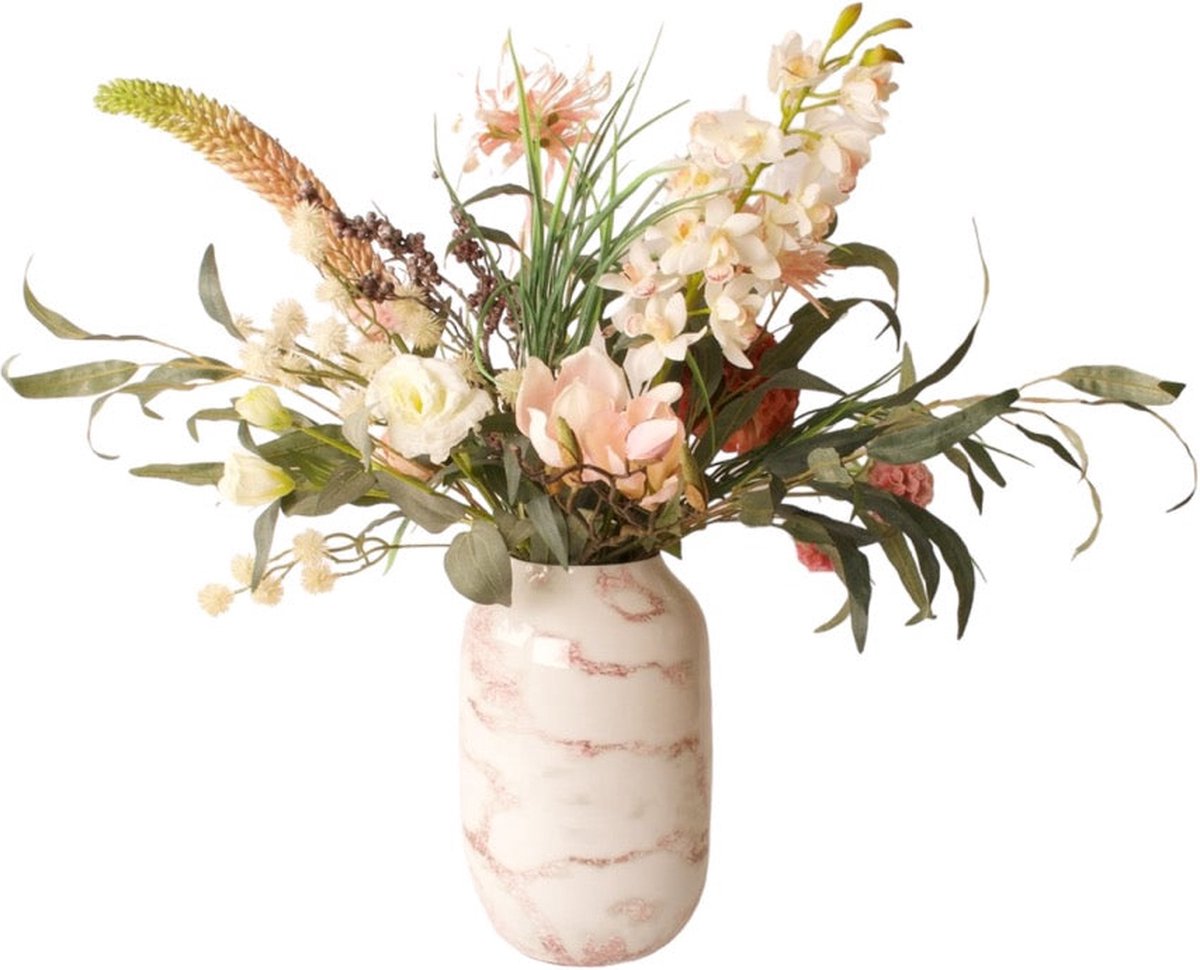 WinQ -Kunstbloemen Boeket in Wit en Roze kleuren - kunstbloemen