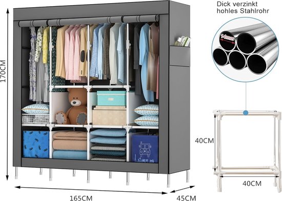 Draagbare kledingkast voor het ophangen van kleding met 2