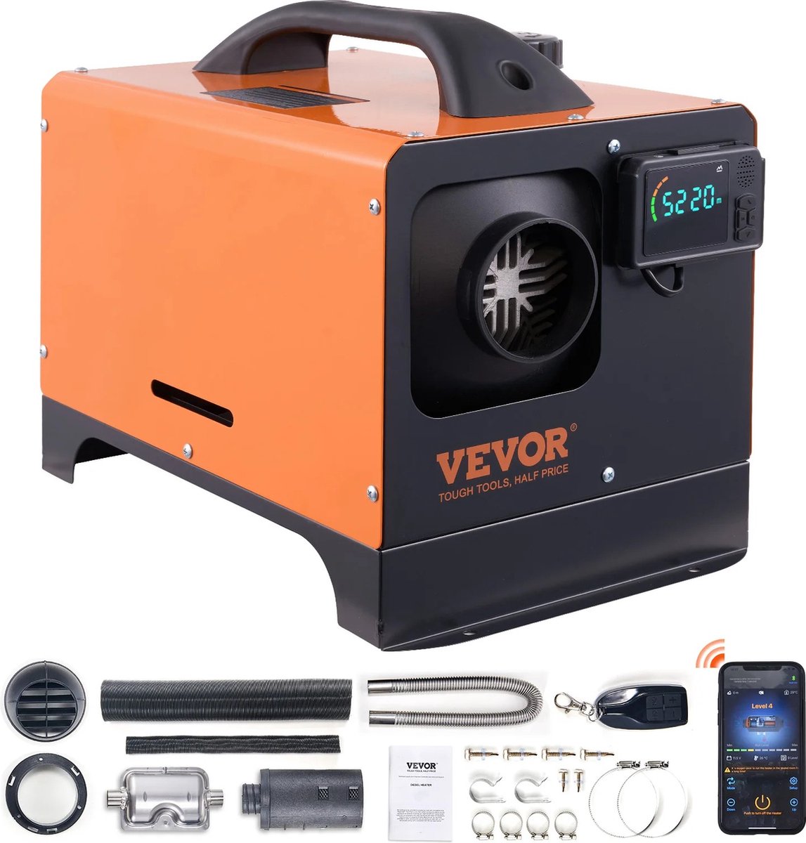 Wildor® Diesselluchtverwarmer - Bluetooth - 12V - Autoverwarmer - Afstandsbediening - Auto - Vrachtwagen - Oranje - 5KW