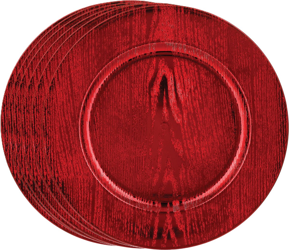 Feeric Diner/kerstdiner onderborden - 12x st - hout look - rood - kunststof - D33 - rond