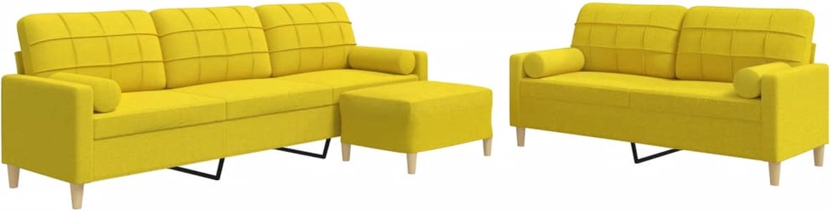 vidaXL - 3-delige - Loungeset - met - voetenbank - en - kussens - stof - lichtgeel
