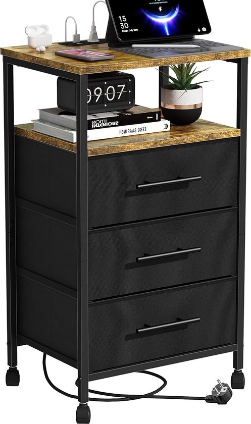 FATIVO Marmeren salontafel bijzettafel banktafel: 2 planken bijzettafel vierkant nachtkastje voor woonkamer slaapkamer met zwart ijzeren frame - 44, 5 x 44,5 x 55,5 cm