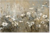 Tuinposter 180x120 cm - Tuindecoratie Bloemen - Wit - Natuur - Grijs - Modern - Poster voor in de tuin - Buiten decoratie - Schutting tuinschilderij - Tuindoek muurdecoratie - Wanddecoratie balkondoek