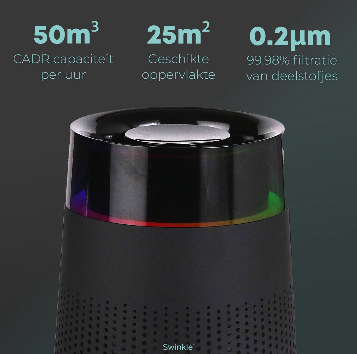 Swinkle Aurora Luchtreiniger - Air Purifier met LED Verlichting en HEPA Filter — afbeelding 3