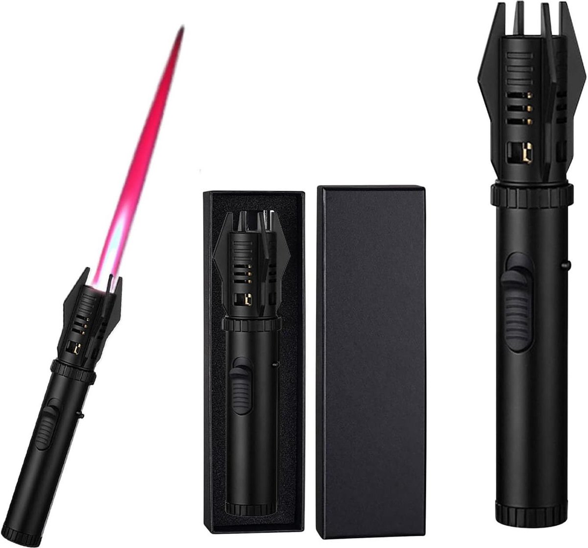Goedkoopste Windproof Metal Gas Refillable Butane Lighter - Lightsaber Kitchen Cooking Torch Lighter - Jet Torch Lighters for Cigar BBQ Baking - Gift for Man - Frosted Black