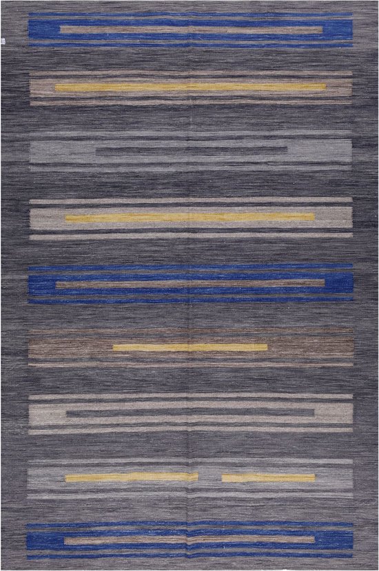 Tapis Blauw en laine tissée à la main à poils ras - Koho Afghan Modern Kilim 303x203 - 303x203cm - Moderne - Salon - Salon - Chambre - Salle à manger
