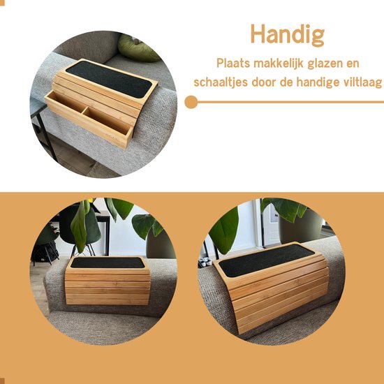 Plateau d'accoudoir Arboledia - Plateau en Bamboe marron clair - Banc de plateau d'accoudoir - Accoudoir antidérapant - Couche de feutre