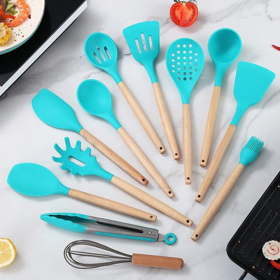 Gouden Keukengerei Set, Kyraton 38-delig Non-Stick Siliconen Kookgerei Set, Lepelspatel Set met Stevig Roestvrijstalen Gereedschaphouder, Vaatwasserbestendig